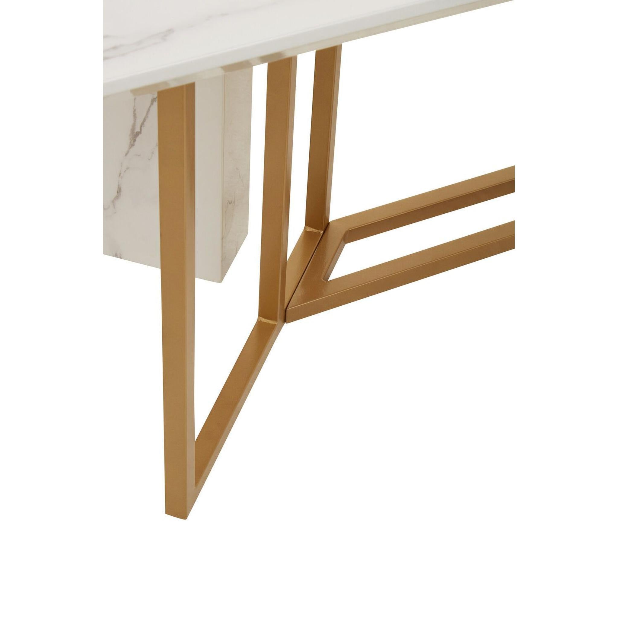 Lysara white marble rectangular dining table with gold base