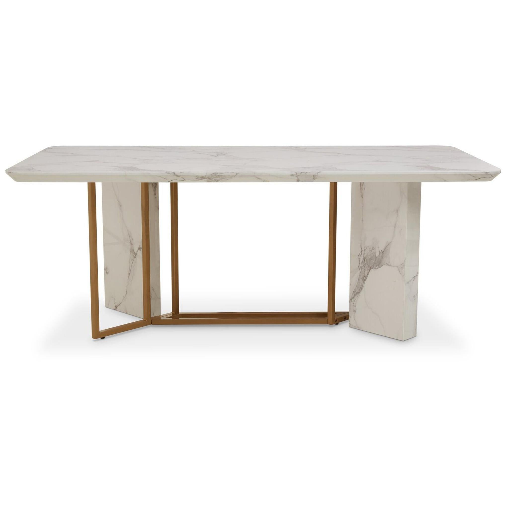 Lysara white marble rectangular dining table with gold base