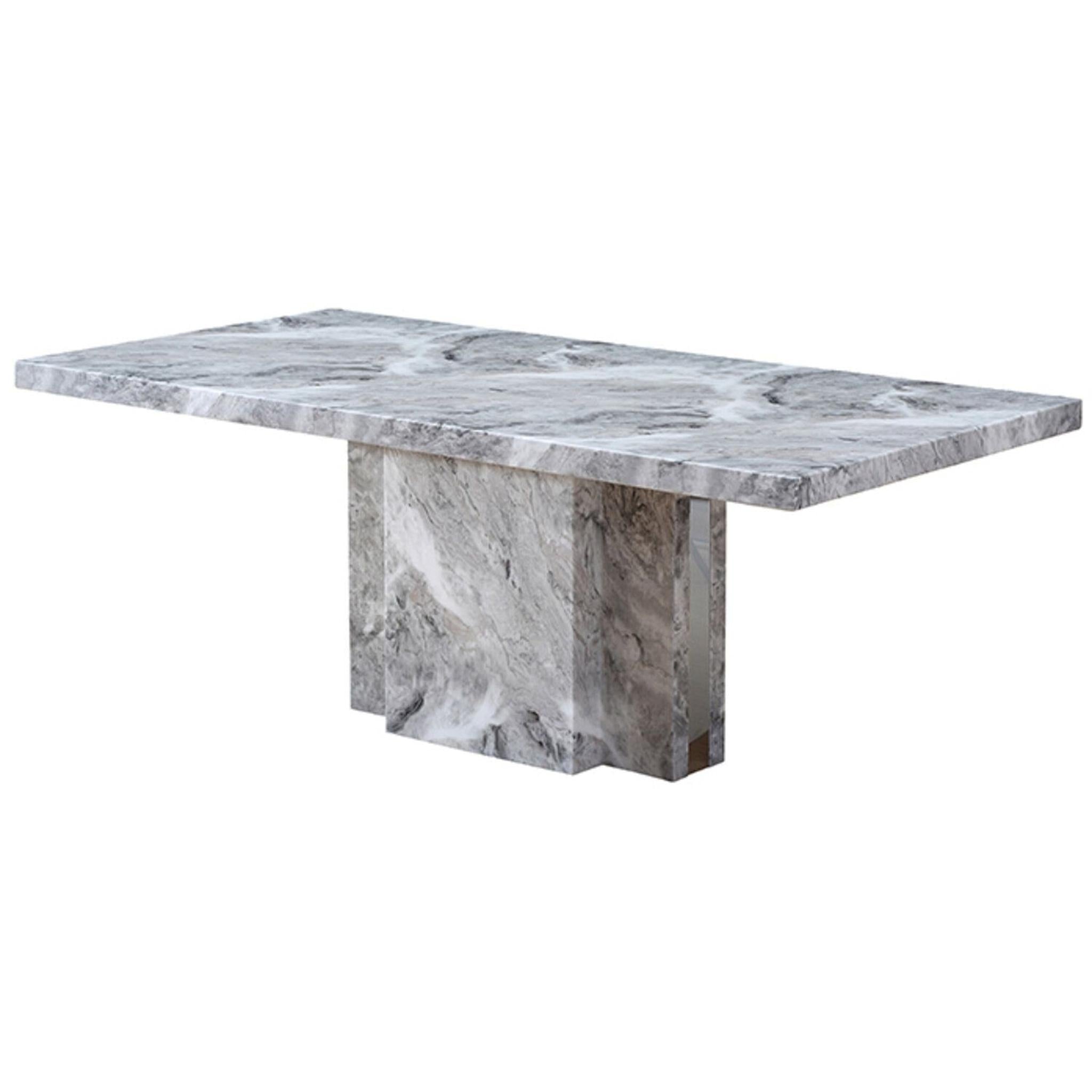 Ashford grey marble pedestal dining table with silver detail