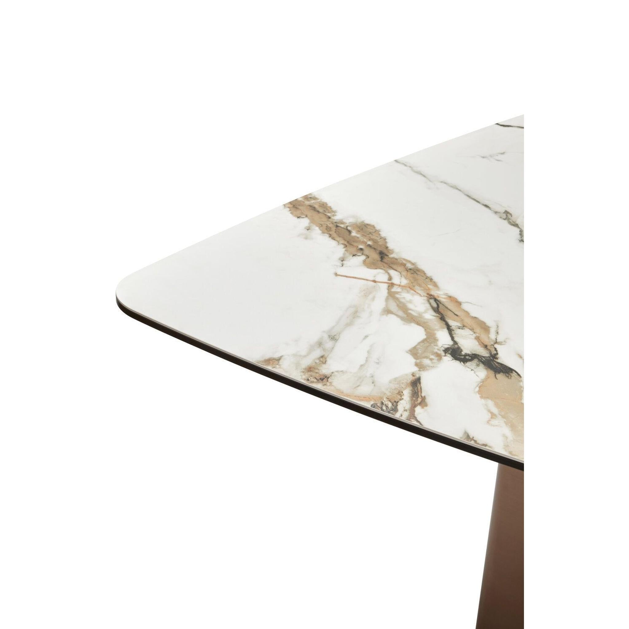 Caldera white ceramic marble effect dining table with bronze base