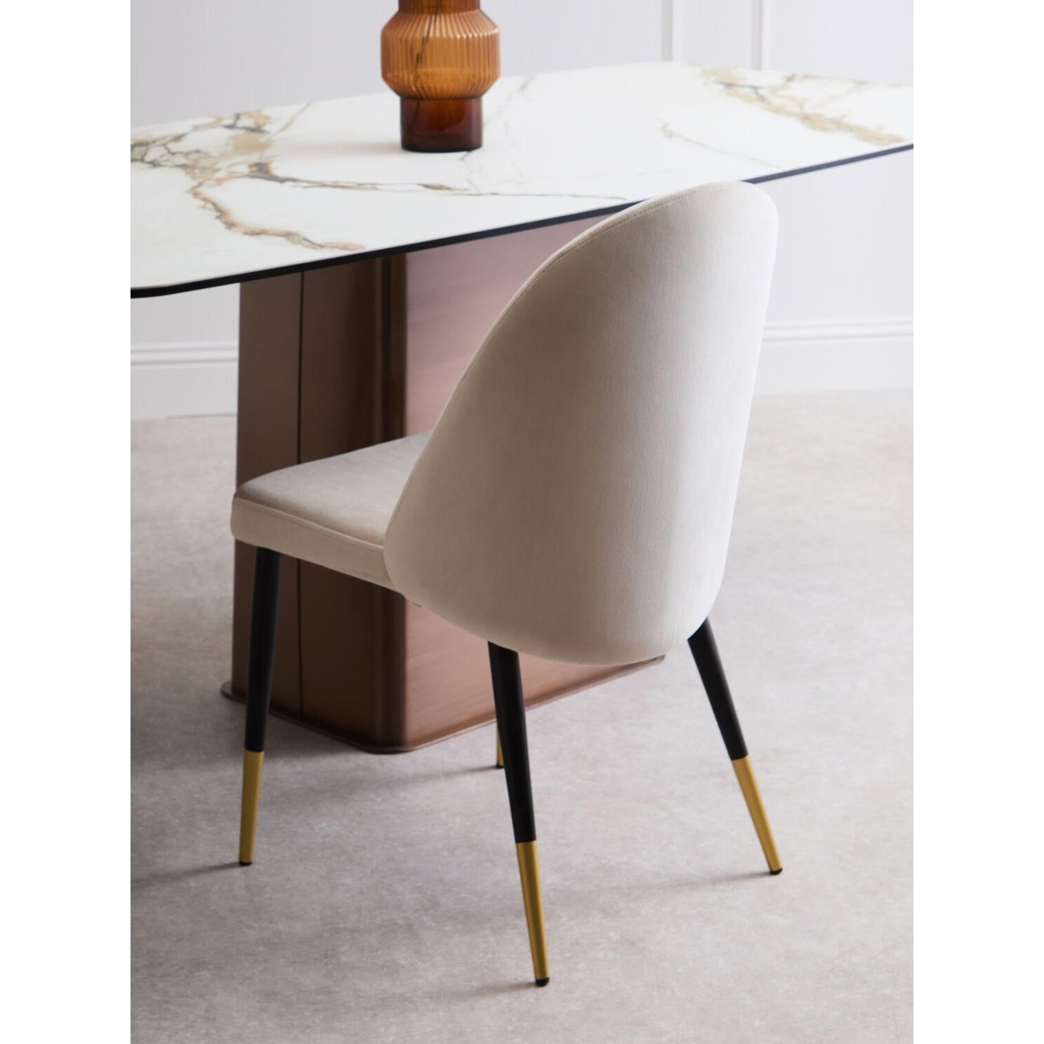 Caldera white ceramic marble effect dining table with bronze base