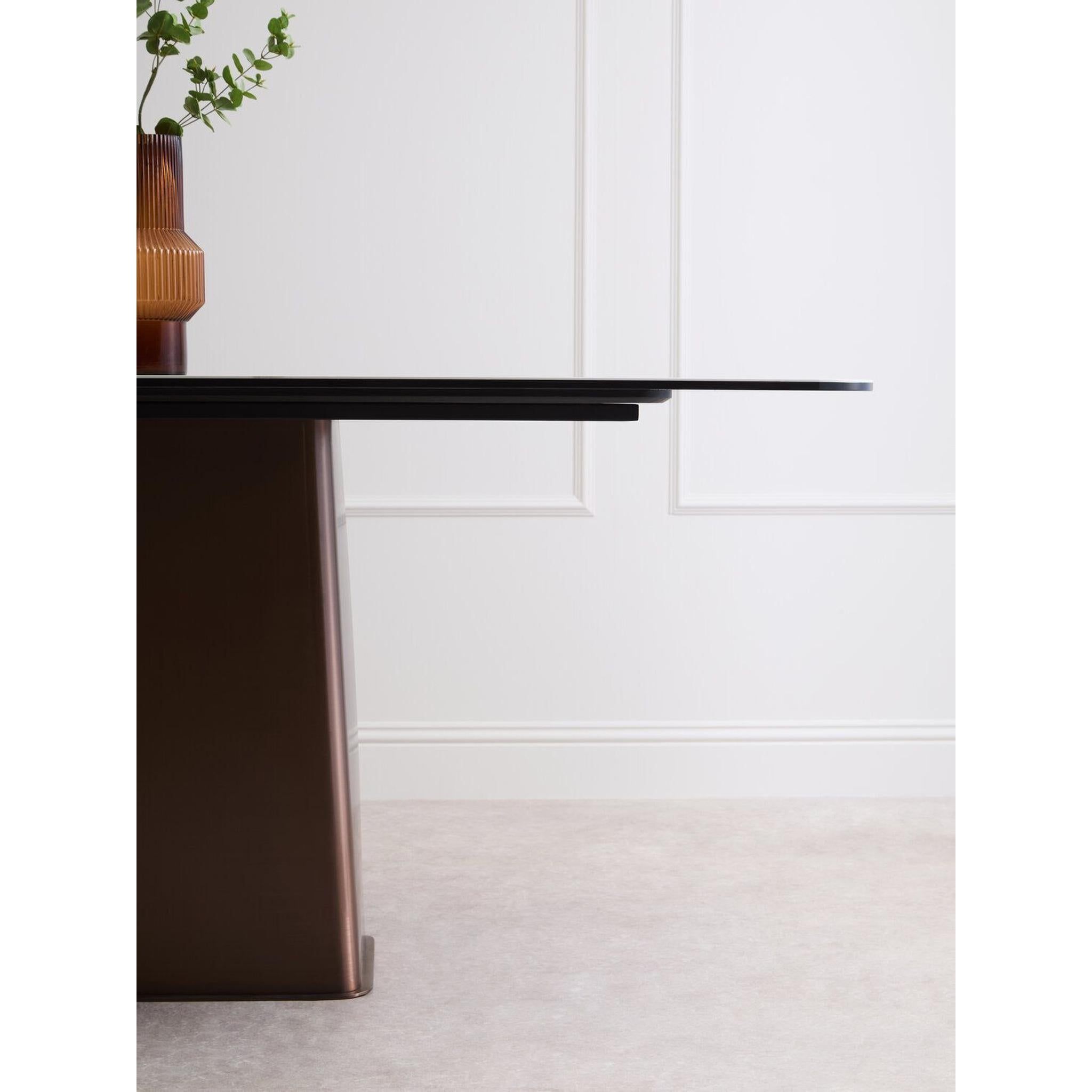 Caldera white ceramic marble effect dining table with bronze base