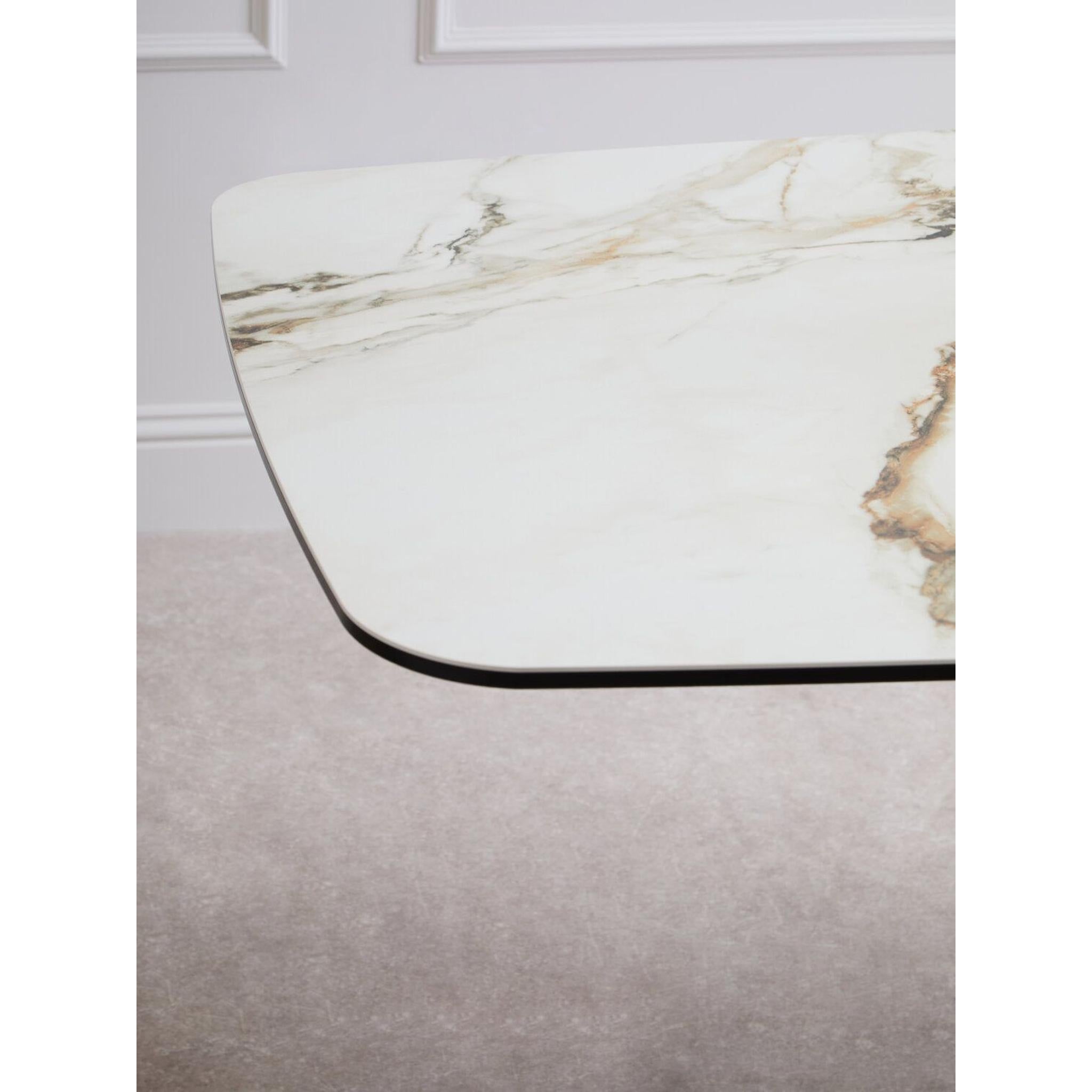 Caldera white ceramic marble effect dining table with bronze base