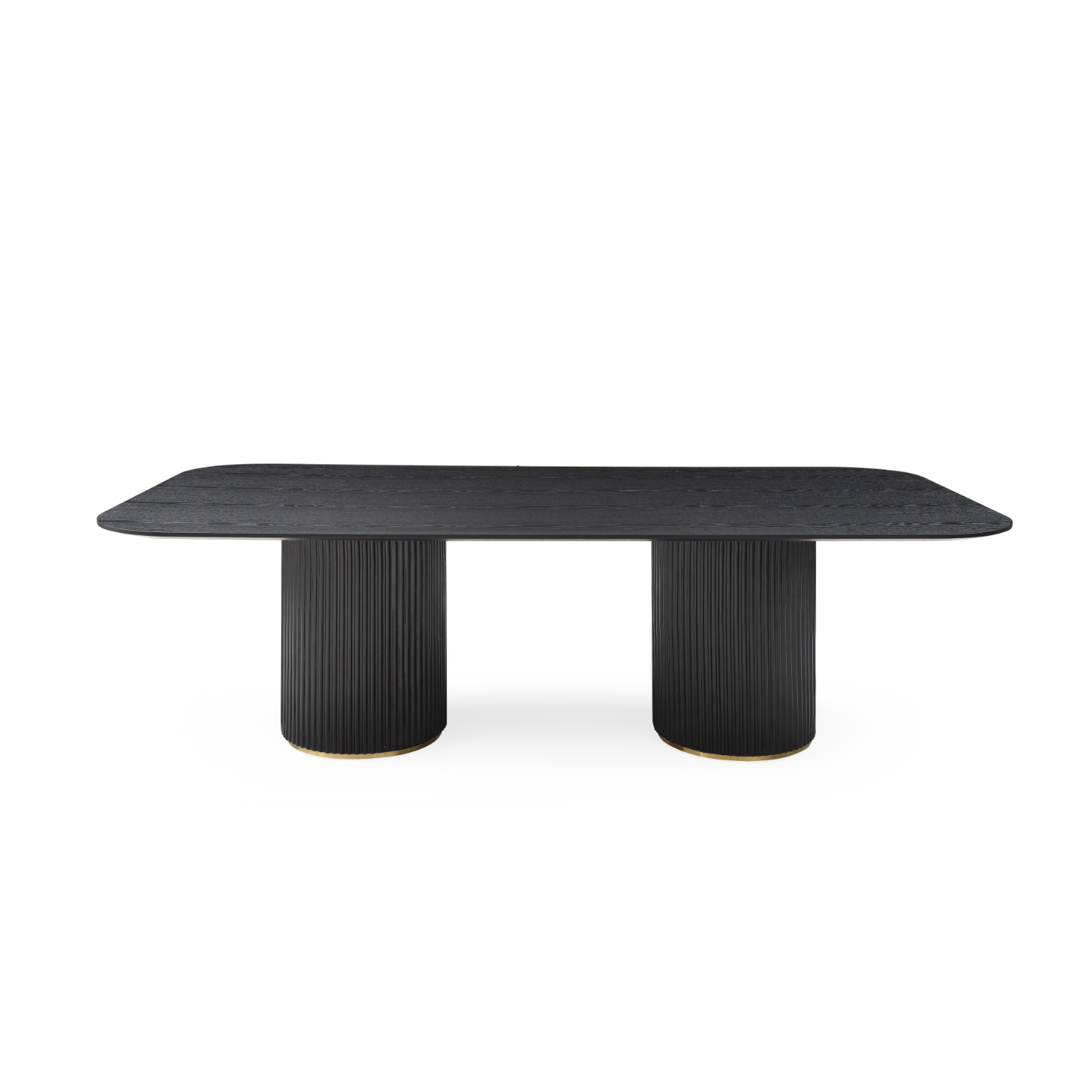 Norwick black oak rounded dining table with twin pedestal base 240cm