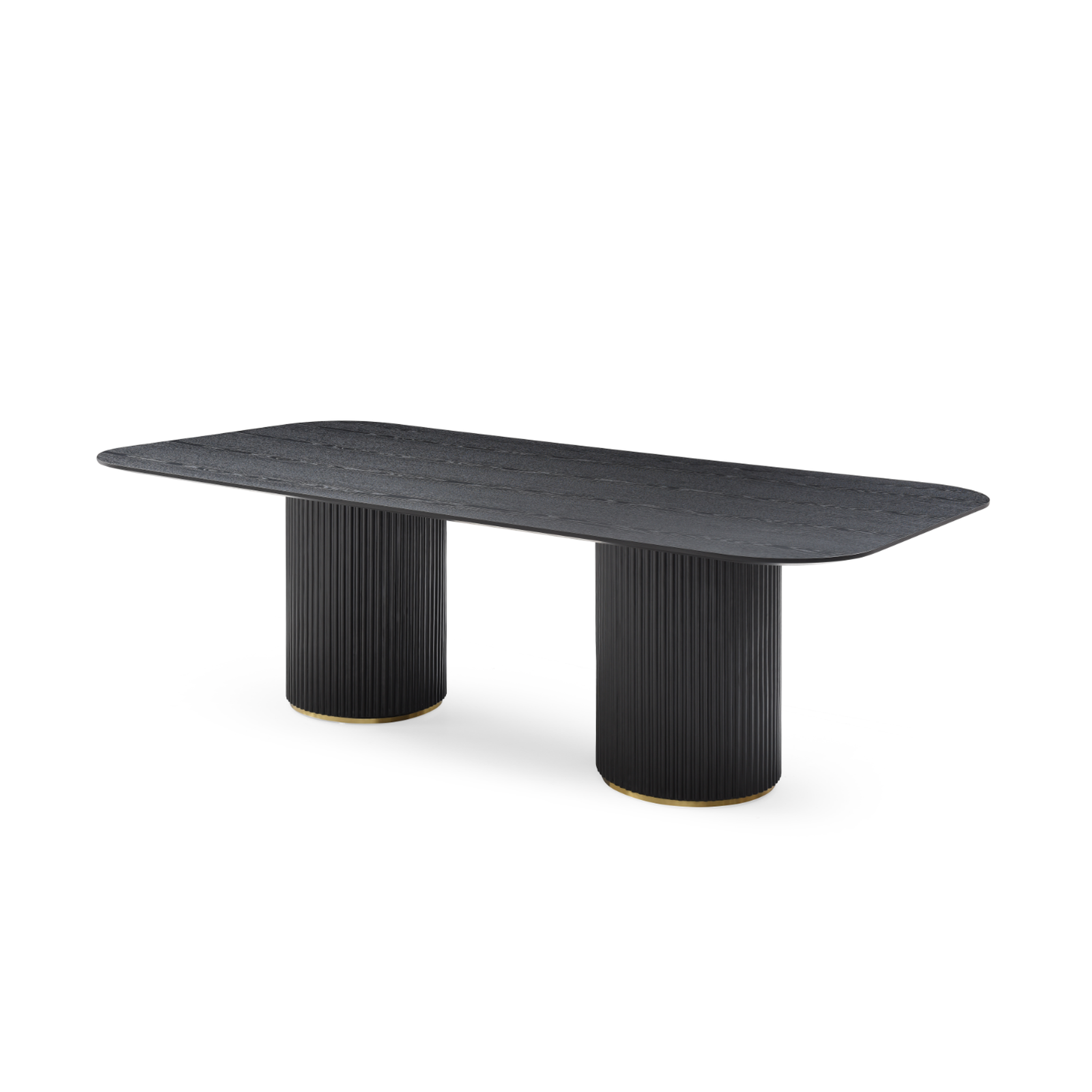 Norwick black oak rounded dining table with twin pedestal base 240cm