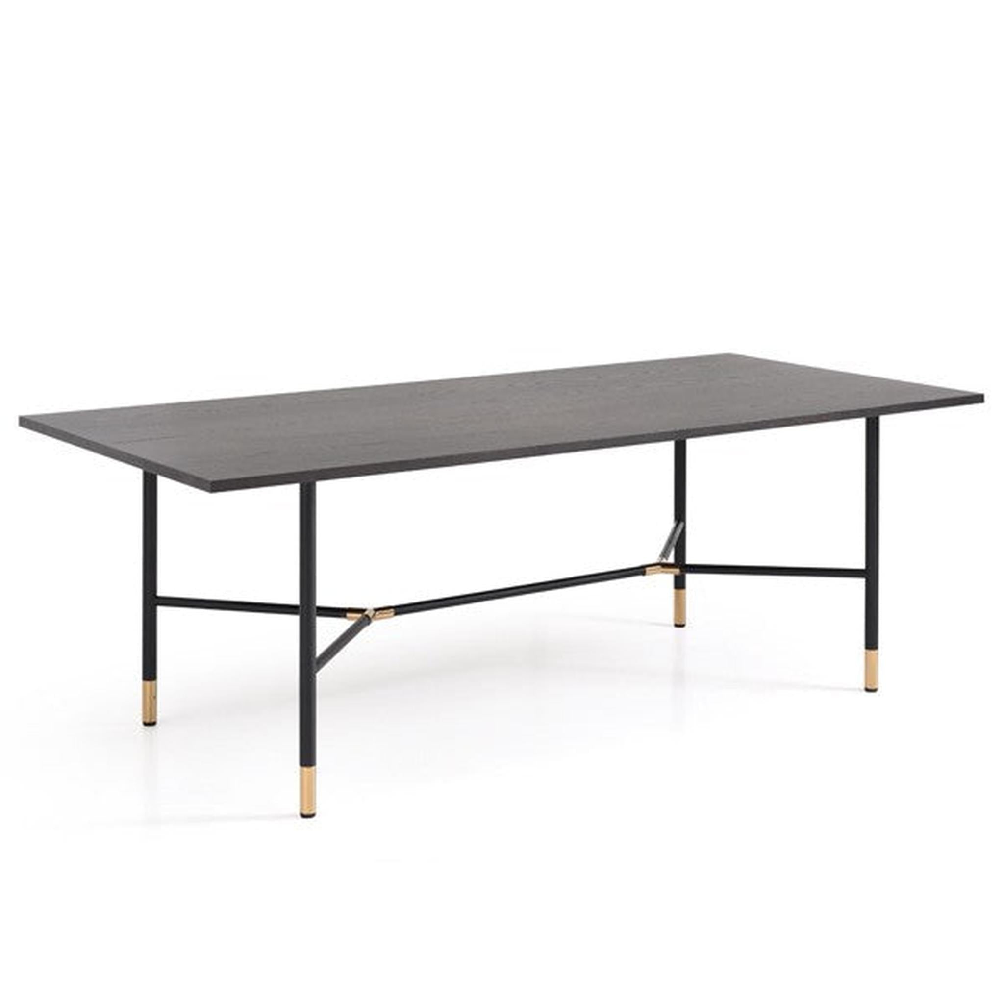 Bramwell black oak dining table with brass leg detail 180cm
