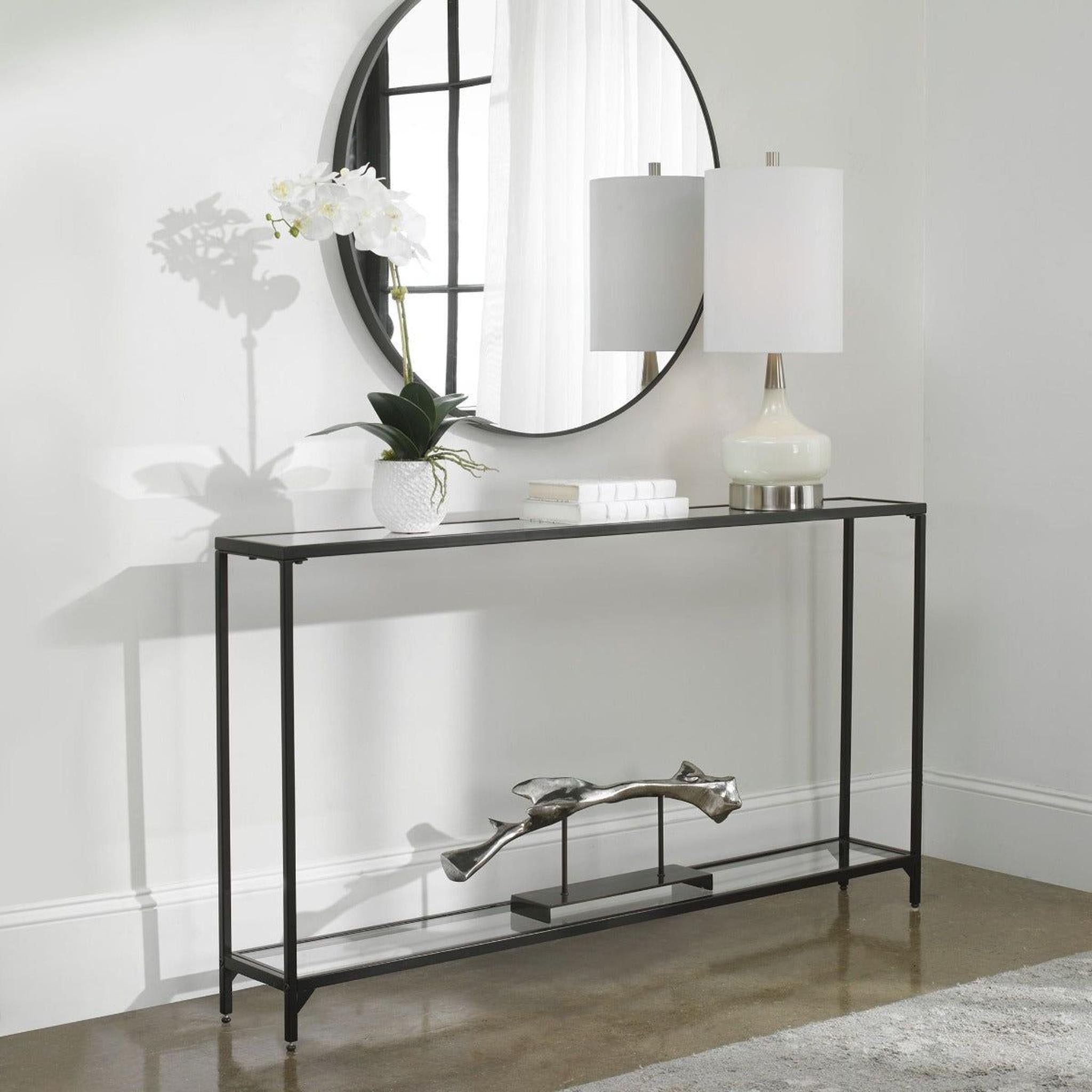 Veyra Slim Black Mirrored Console Table – 140cm product image 2